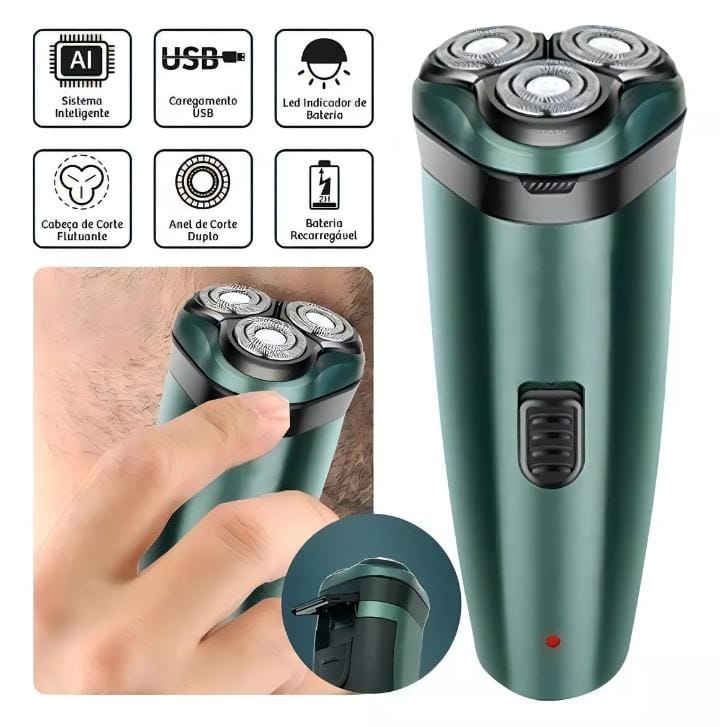 Barbeador Elétrico 3 Lâminas Sem Fio Recarregável