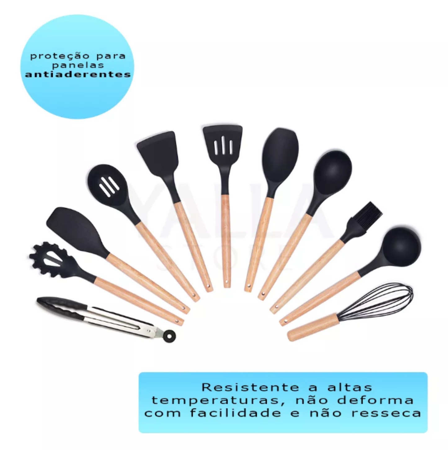 Jogo com 12 Peças de Utensílios Silicone Colher Espátula Concha
