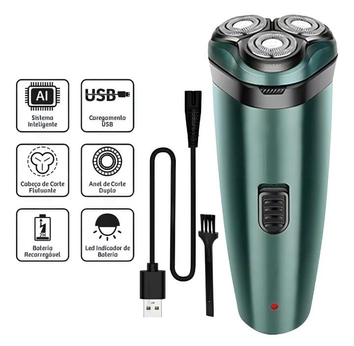 Barbeador Elétrico 3 Lâminas Sem Fio Recarregável