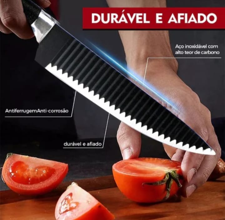 Kit com 6 peças Faca Antiaderente Corte Navalha