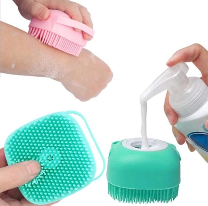 Esponja de Silicone P/ Banho Massageador Dispenser Shampoo