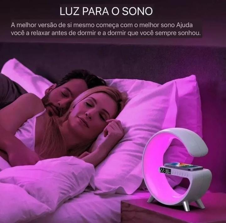Luminária G Led RGB Com Carregador De Indução Despertador E Áudio Bluetooth