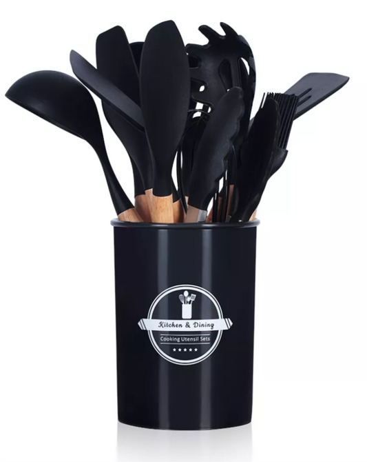 Jogo com 12 Peças de Utensílios Silicone Colher Espátula Concha