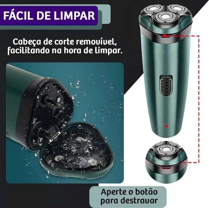 Barbeador Elétrico 3 Lâminas Sem Fio Recarregável