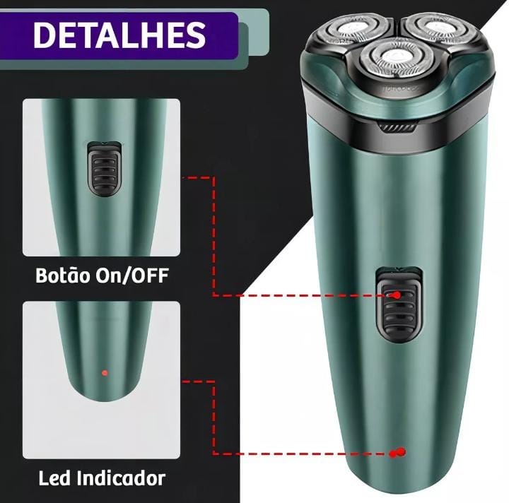 Barbeador Elétrico 3 Lâminas Sem Fio Recarregável