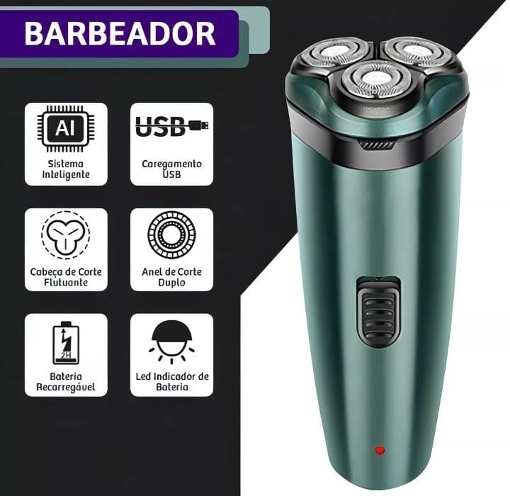 Barbeador Elétrico 3 Lâminas Sem Fio Recarregável