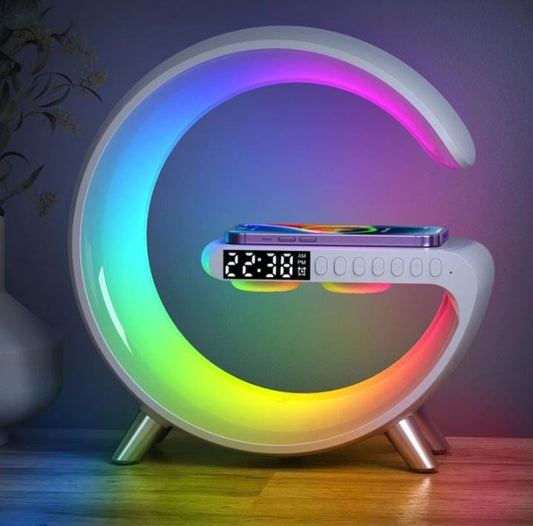 Luminária G Led RGB Com Carregador De Indução Despertador E Áudio Bluetooth