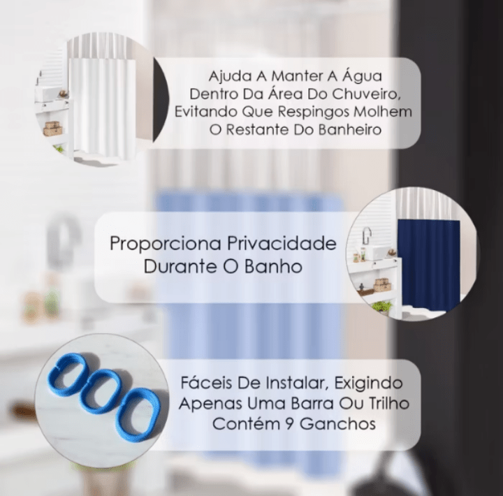 Cortina Para Box Banheiro Impermeável Transparente Com Visor - Summa Útil